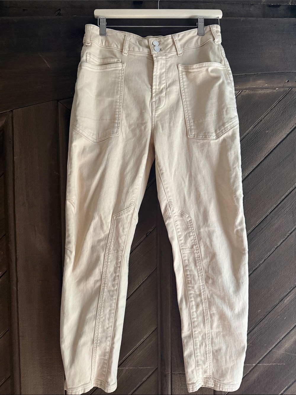 Pilcro Cream/Tan High-Rise Patch Pocket Jeans